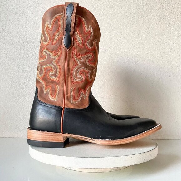 Lane Capitan LUBBOCK Mens Black Cowboy Boots 10 D Western Square Toe Brown Top - Picture 4 of 11